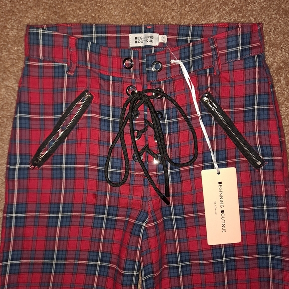 NWT Beginning Boutique Plaid Front Tie Pants XXS - Picture 2 of 6